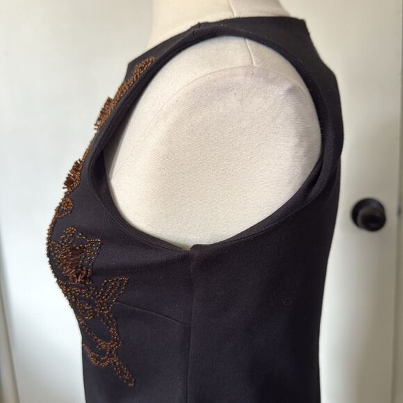 Ann Taylor Women's Sleeveless Beaded Floral‎ Top Small Black Stretch - Picture 8 of 10